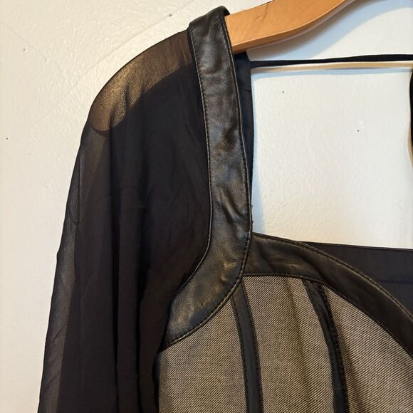 Bebe Y2K Leather & Silk Sheer Long Sleeve Corset Top Size Small Eye Hook Close - Picture 2 of 16